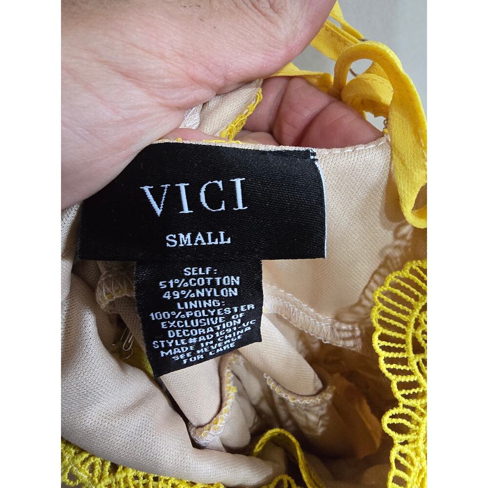 VICI Yellow Lace Crochet Maxi Dress Deep V Size Small - Picture 3 of 5